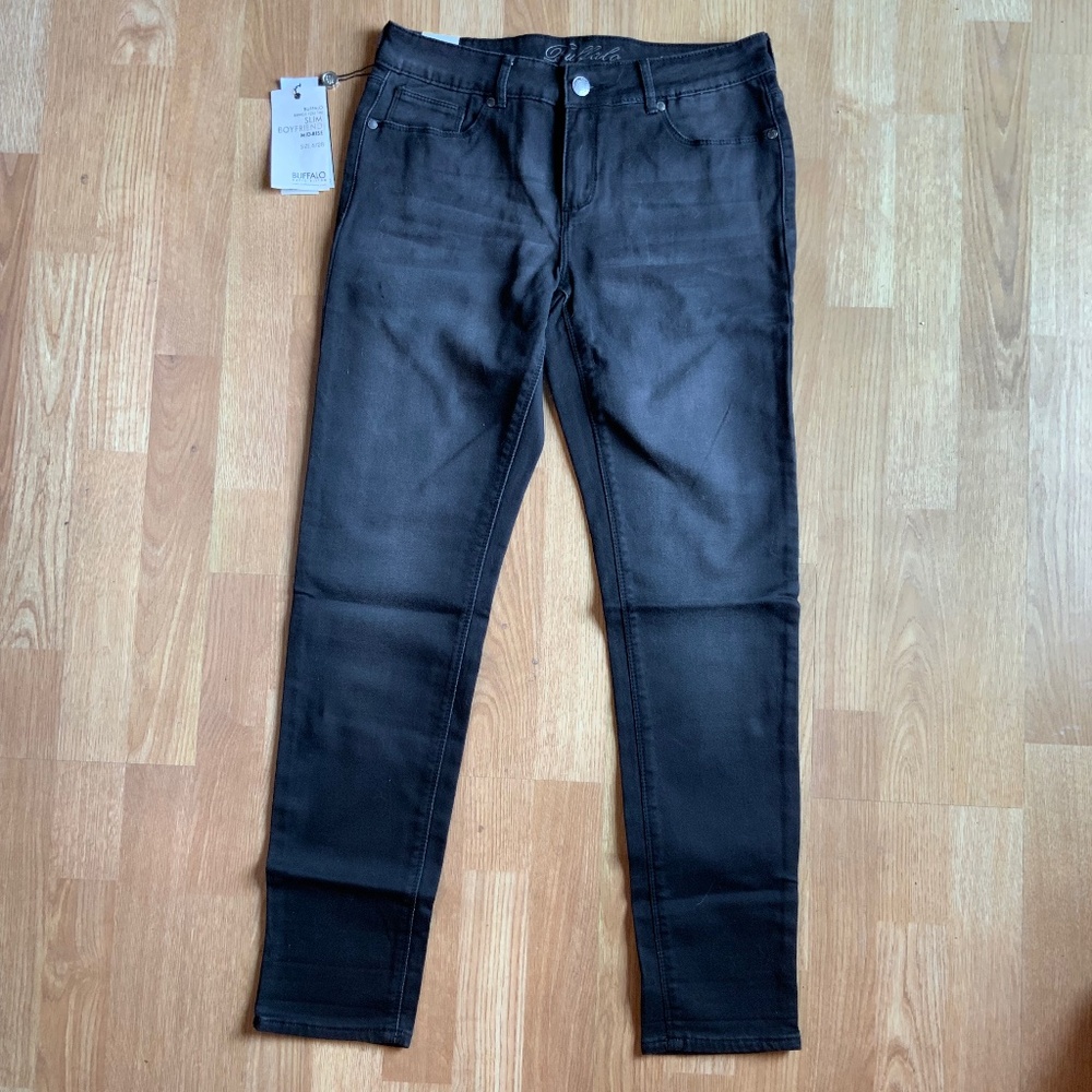 Black Jeans 1% spandex mid-rise Buffalo slim cut Sz 6